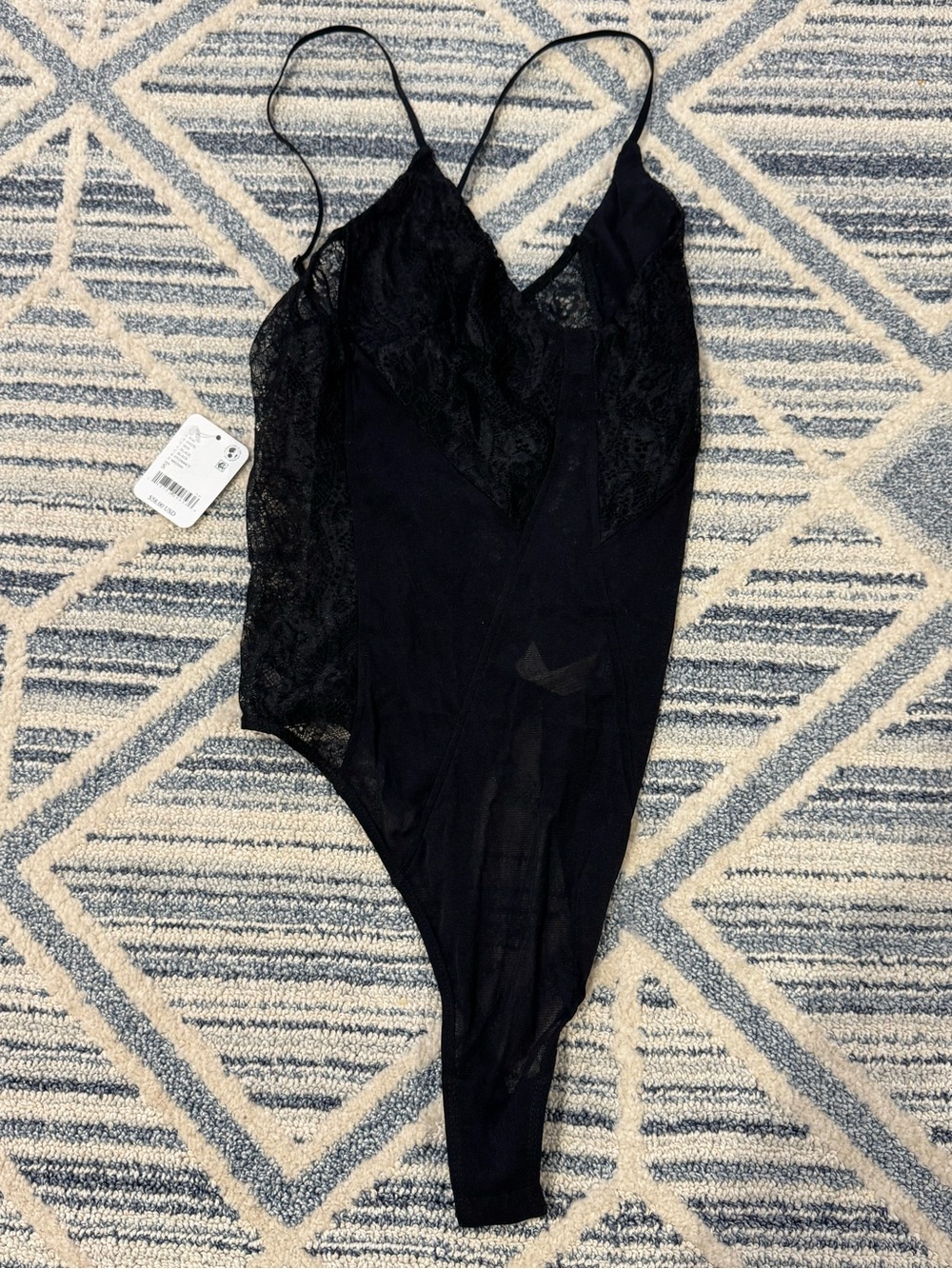 Free People Black Lace Trim Women’s Bodysuit